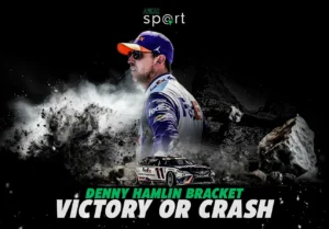 Denny Hamlin celebrating his third NASCAR Cup win of 2024 at Dover Motor Speedway