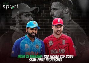 The image shows cricket captains Rohit Sharma of India and Jos Buttler of England in their team jerseys, with a backdrop of their monochromatic portraits.