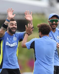 Virat Kohli smiling in yesterday's practice session ahead of the India vs Afghanistan match.