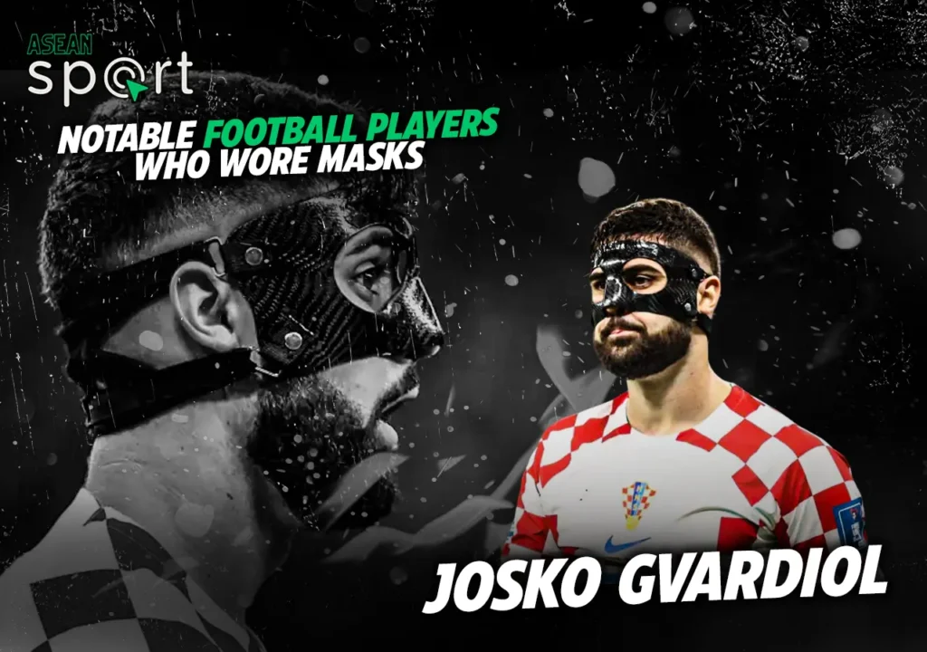 image of croatian footballer Josko Gvardiol wore a safety black mask on a game against japan.