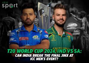 Rohit Sharma and Aiden Markram with the ICC T20 World Cup trophy, captioned "T20 World Cup 2024, IND vs SA: Can India Break the Final Jinx?"